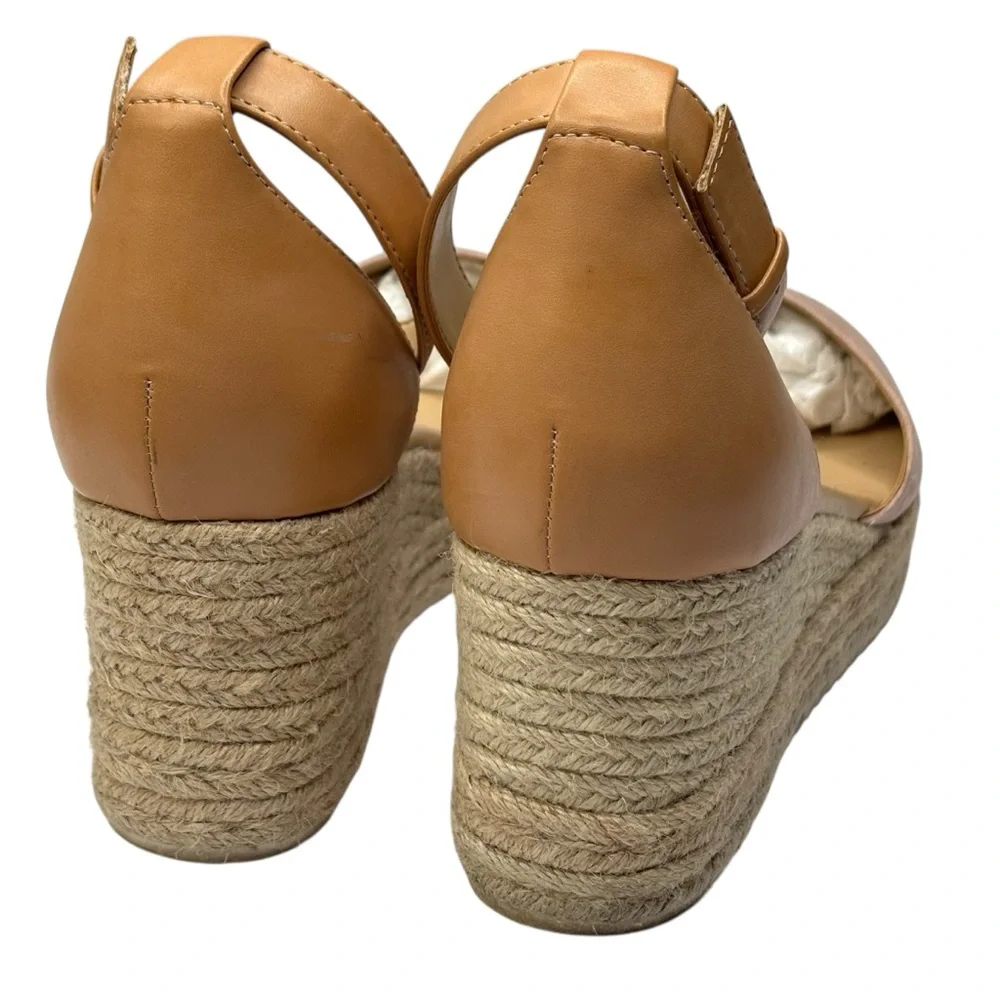 New Nine West Ariela Pink & Beige Espadrille Wedge Sandals Ankle Strap Size 10 M
